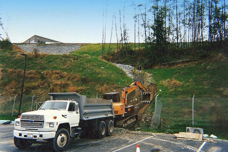 drainage pipe is hooked into a storm drain system